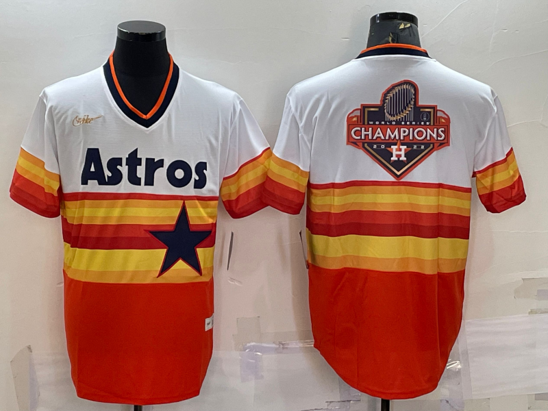 Men's Houston Astros Orange/White 2022 World Series Champions Team Big Logo Cool Base Stitched Jersey Men's Houston Astros Orange/White 2022 World Series Champions Team Big Logo Cool Base Stitched Jersey